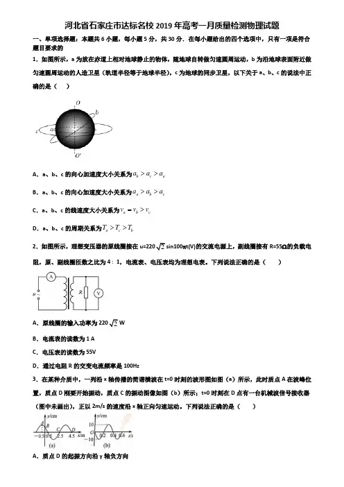 河北省石家庄市达标名校2019年高考一月质量检测物理试题含解析
