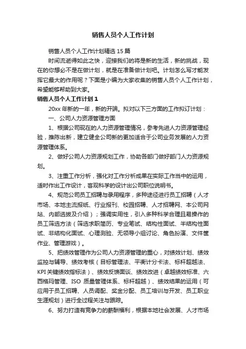 销售人员个人工作计划精选15篇