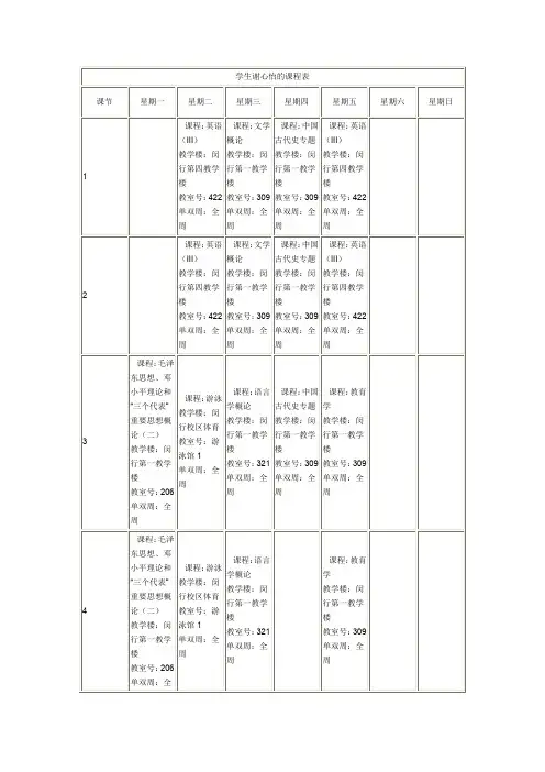 华东师范大学中文系大二上学期课程表