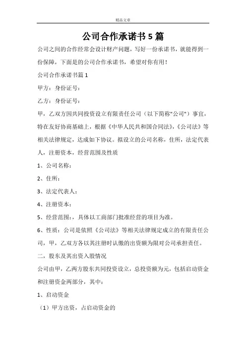 公司合作承诺书5篇