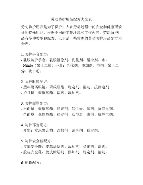 劳动防护用品配方大全表