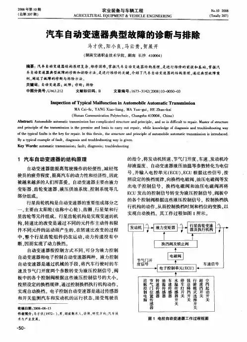 汽车自动变速器典型故障的诊断与排除