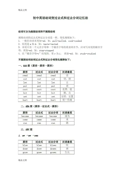 初中英语动词变过去式和过去分词记忆法讲解学习