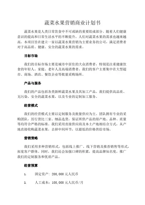 蔬菜水果营销商业计划书