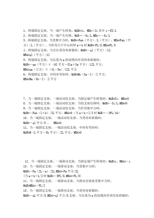 各种梁的弯矩计算公式