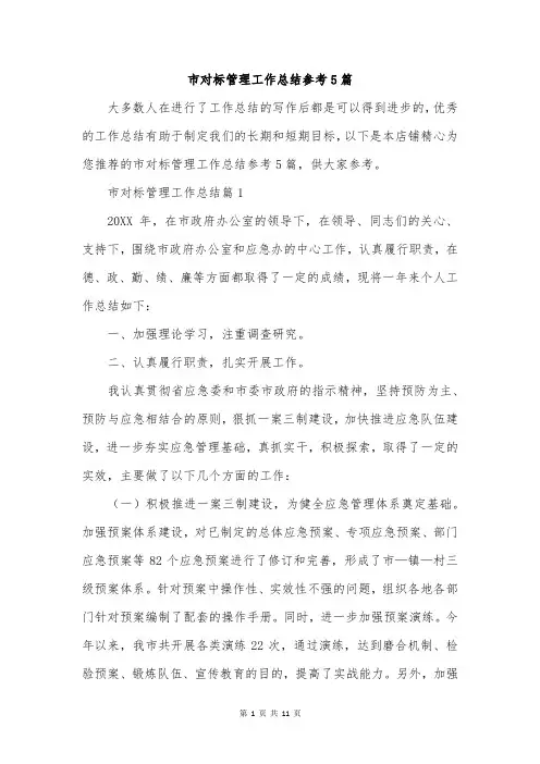 市对标管理工作总结参考5篇