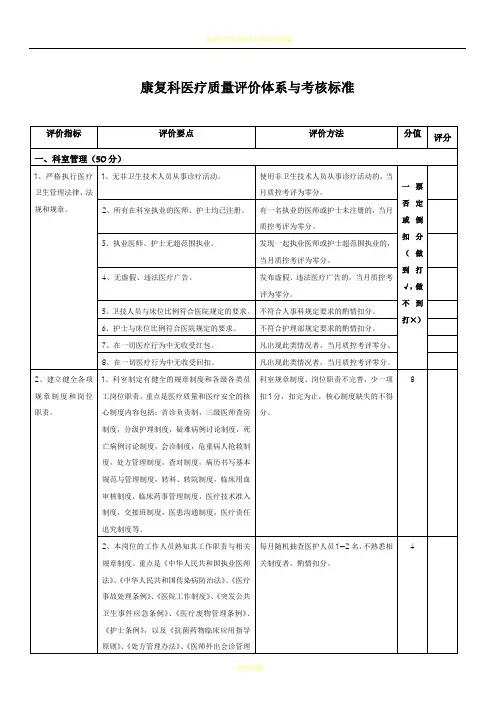 康复科医疗质量评价体系与考核标准