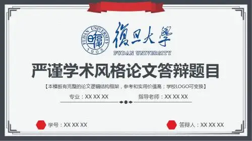复旦大学 严谨学术风格论文答辩PPT 精美框架式PPT模板