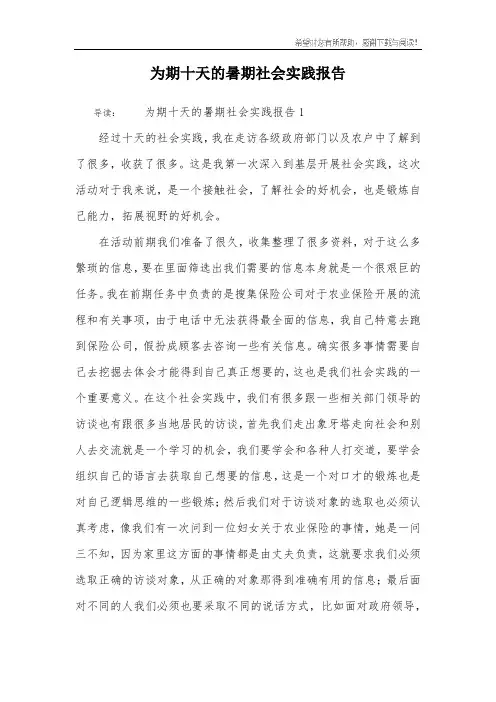 为期十天的暑期社会实践报告