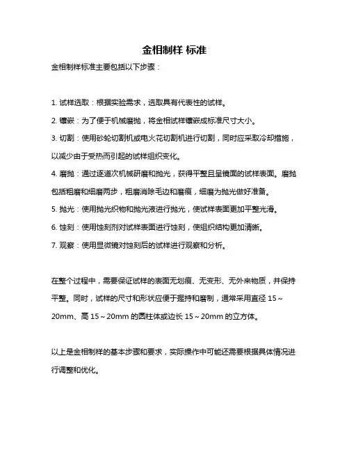 金相制样 标准
