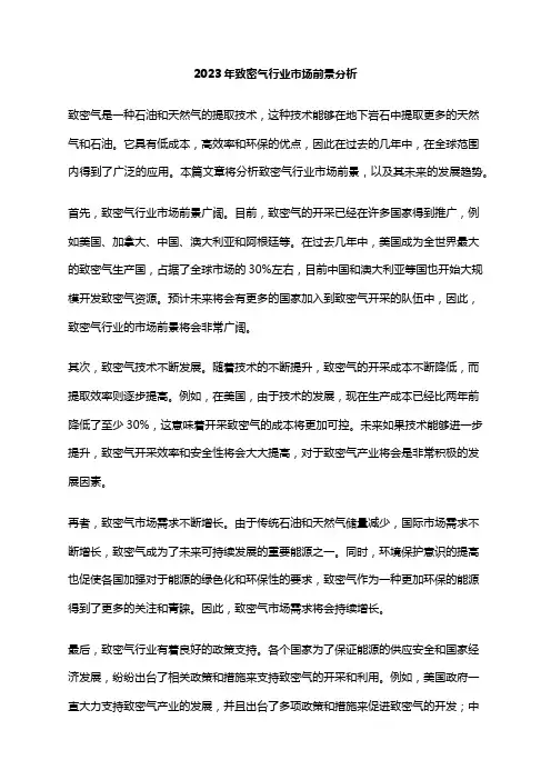 2023年致密气行业市场前景分析