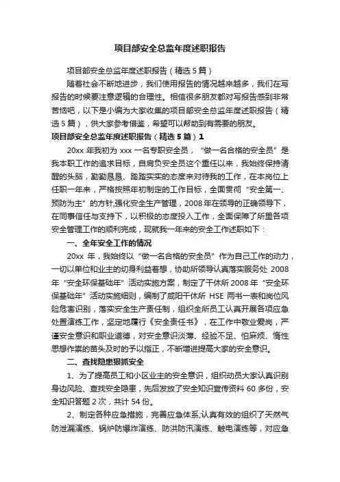 项目部安全总监年度述职报告（精选5篇）
