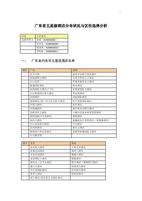 广东地区五星级酒店分布状况