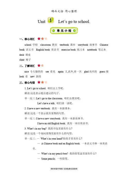 新精通版三年级下册小学英语 Unit 1 单元知识点小结