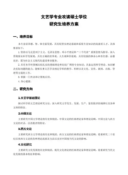 文艺学专业攻读硕士学位