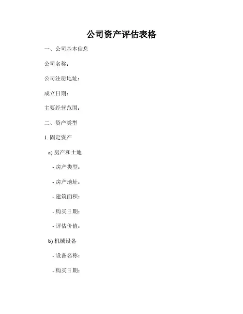 公司资产评估表格