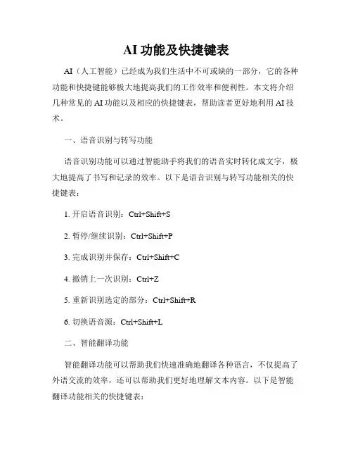 AI功能及快捷键表