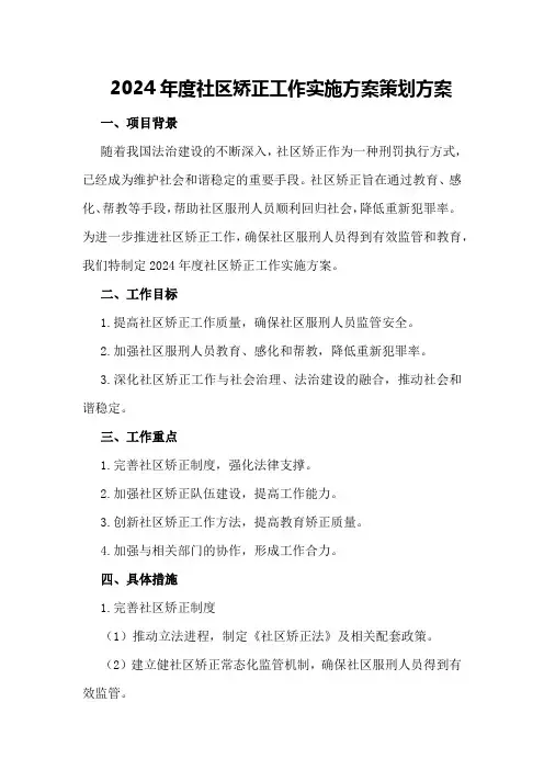 2024年度社区矫正工作实施方案策划方案