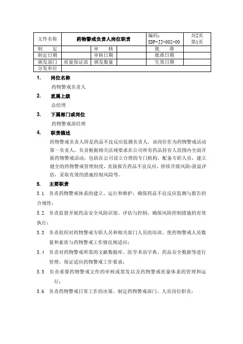 002药物警戒负责人职责