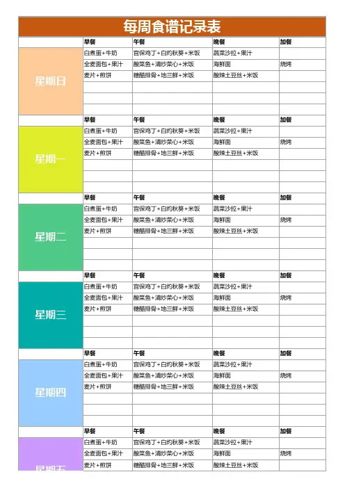 个人饮食计划每周食谱表运动打卡表