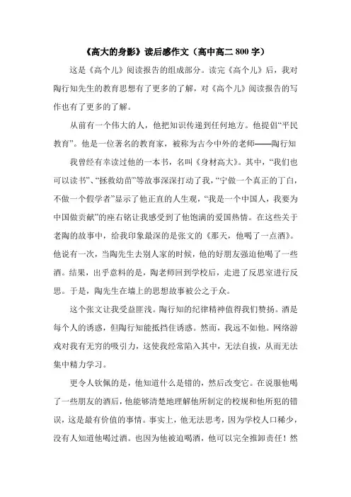 《高大的身影》读后感作文(高中高二800字).doc