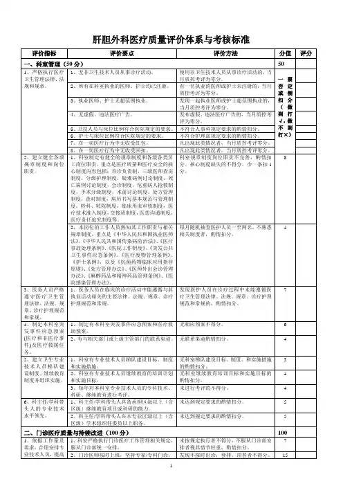肝胆外科医疗质量的评价体系与考核标准