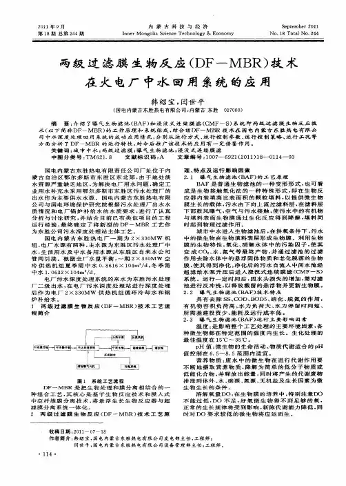 两级过滤膜生物反应(DF-MBR)技术在火电厂中水回用系统的应用