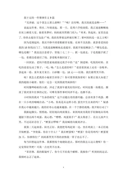 我干过的一件傻事作文9篇(精选)