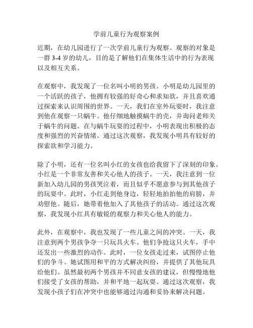 学前儿童行为观察案例