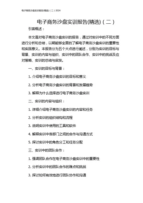 电子商务沙盘实训报告(精选)(二)2024