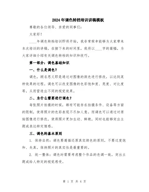 2024年调色转档培训讲稿模板