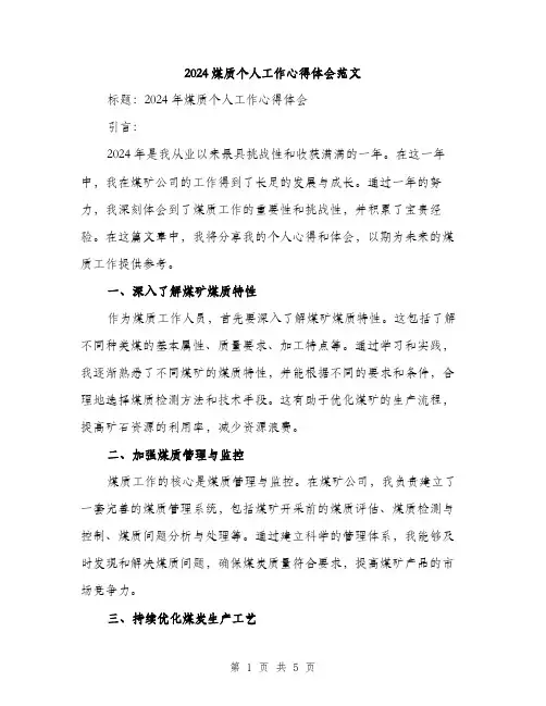 2024煤质个人工作心得体会范文(2篇)