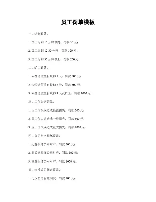 员工罚单模板