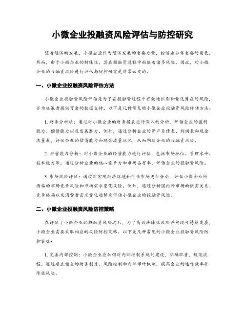 小微企业投融资风险评估与防控研究