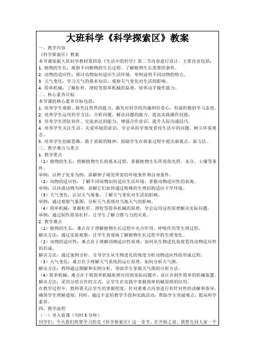 大班科学《科学探索区》教案