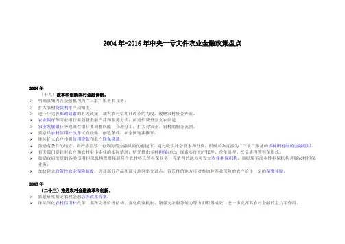 中央一号文件农业金融政策汇总