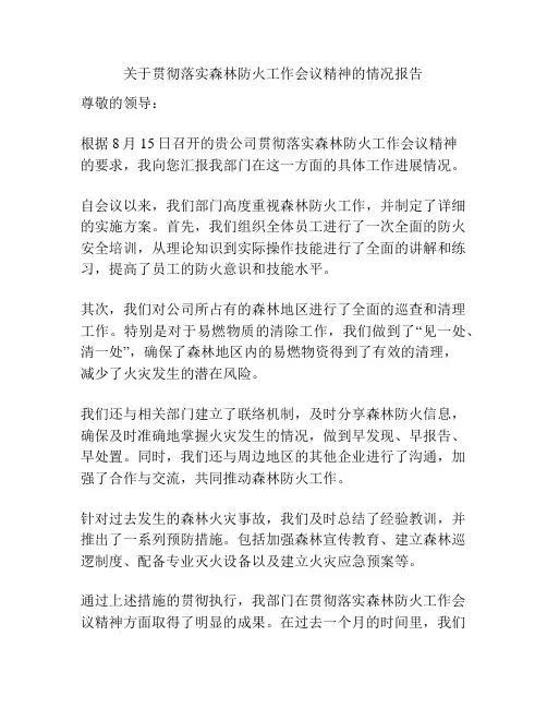 关于贯彻落实森林防火工作会议精神的情况报告