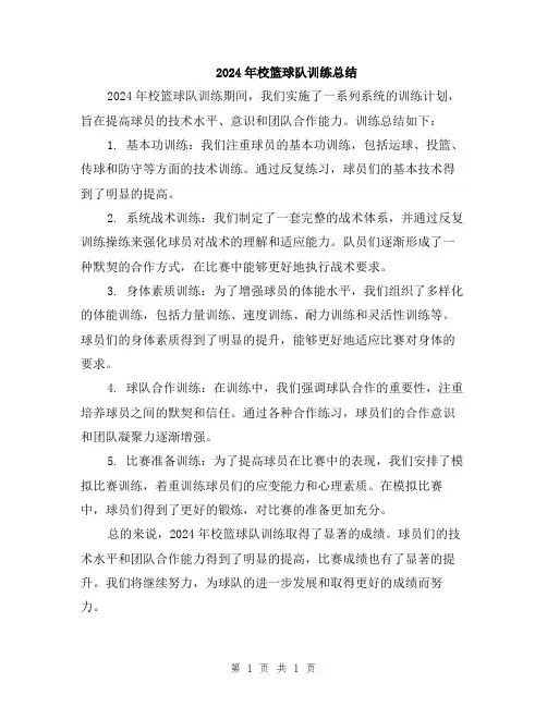 2024年校篮球队训练总结