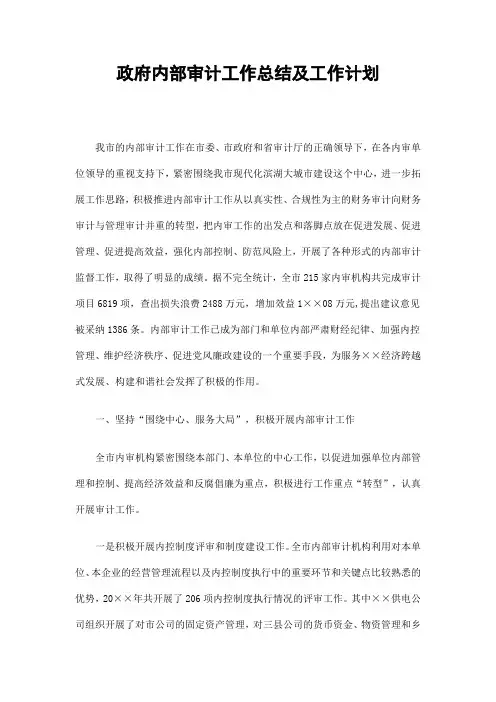 政府内部审计工作总结及工作计划