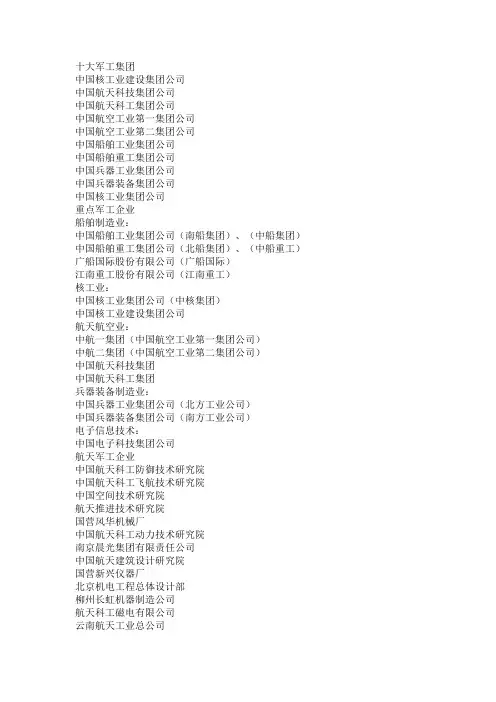 十大军工企业