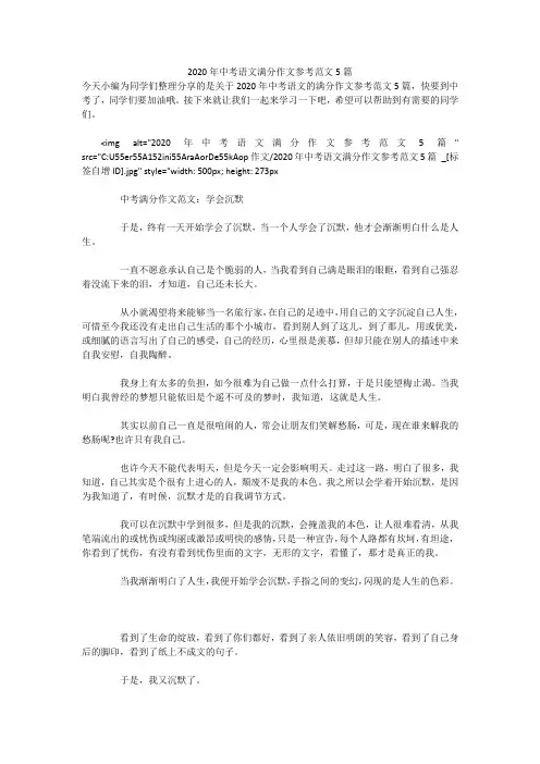 2020年中考语文满分作文参考范文5篇 