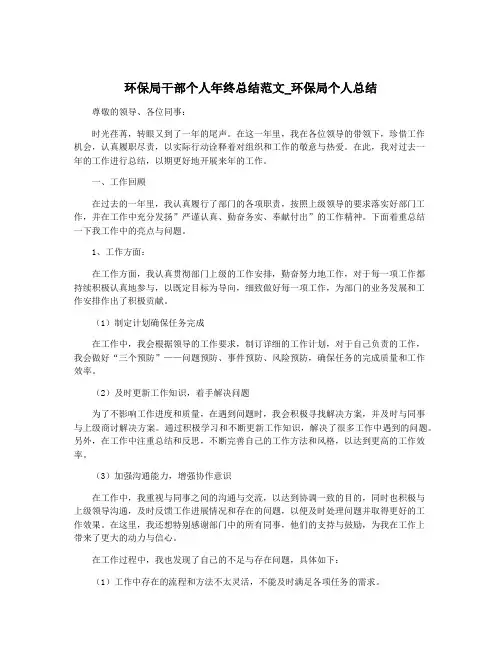 环保局干部个人年终总结范文_环保局个人总结