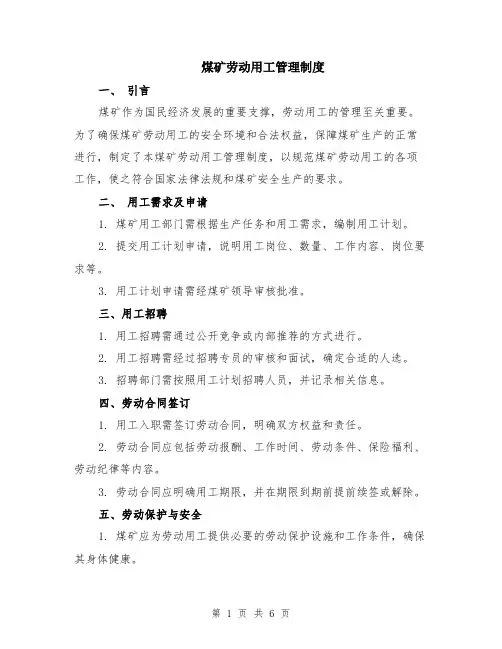 煤矿劳动用工管理制度（二篇）