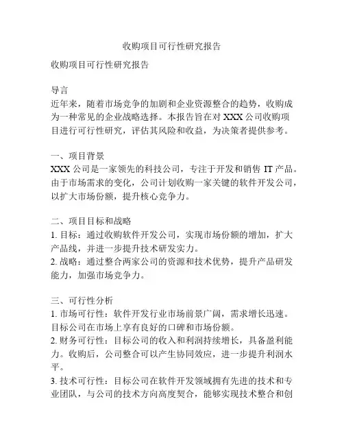 收购项目可行性研究报告