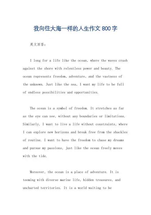 我向往大海一样的人生作文800字