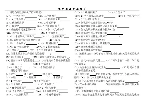 初三化学用语练习题