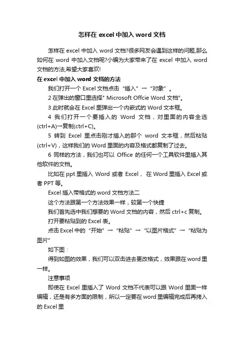 怎样在excel中加入word文档