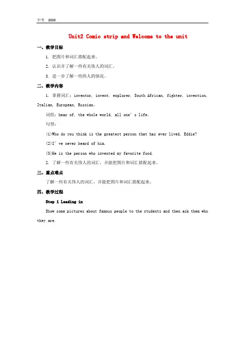 牛津版初中英语九年级下册Unit2 教案