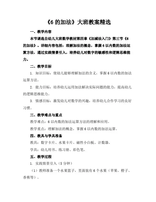 《6的加法》大班教案精选