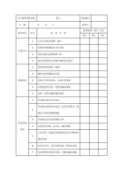 钻工安全检查表